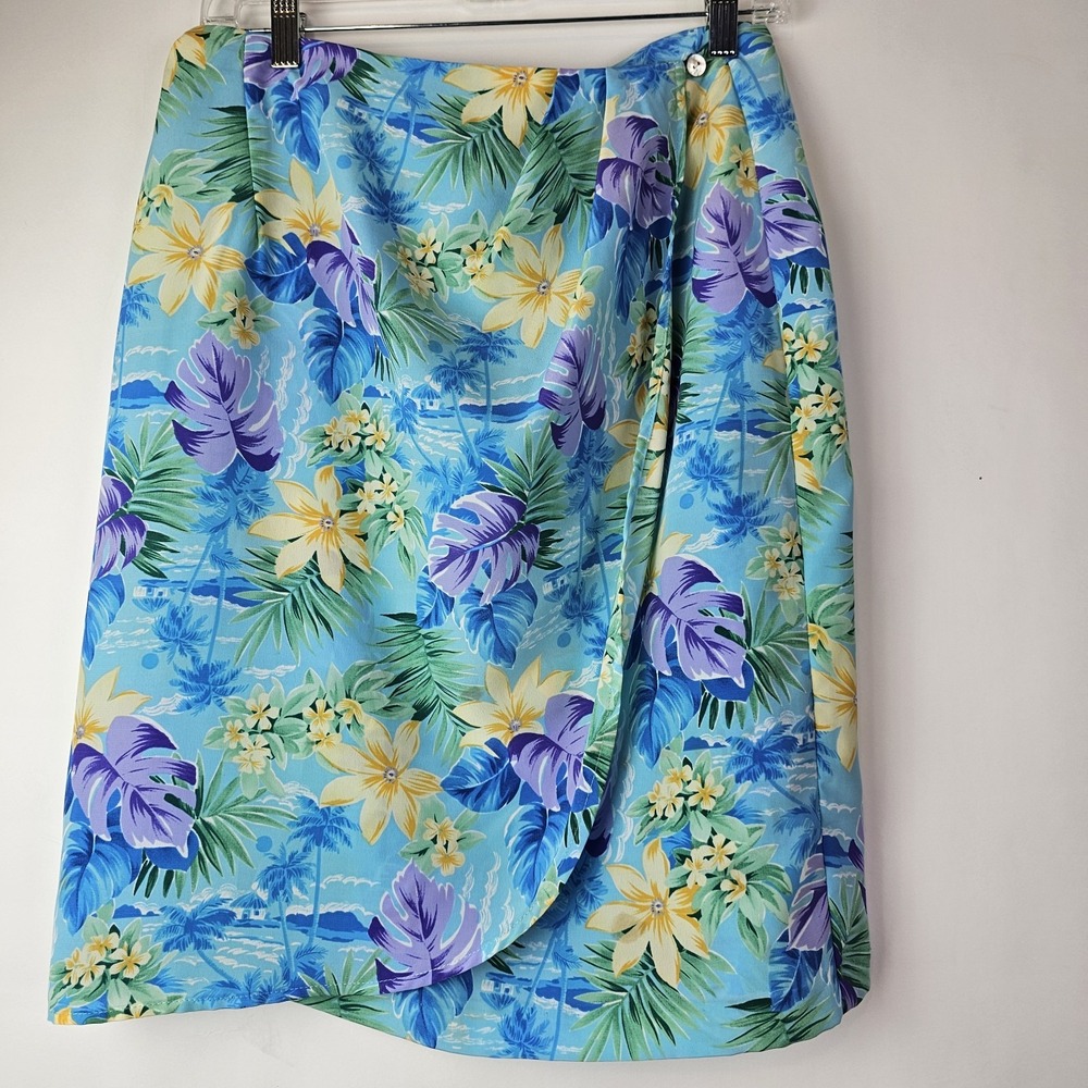 Dress Barn Skirt Size 10 Womens Blue Floral Hawaiian Lightweight Wrap Summer